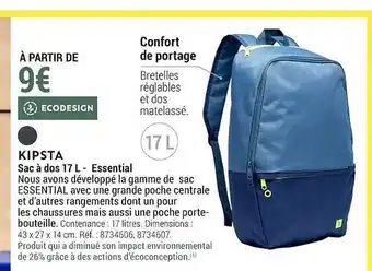 Decathlon Sac à dos 17l - essential kipsta offre