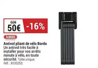 Decathlon Antivol pliant de vélo bordo abus offre