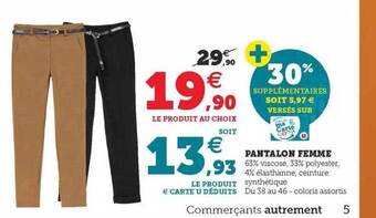 Hyper U Pantalon femme offre