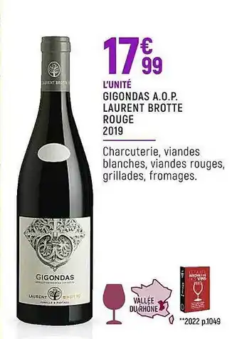Spar Gigondas a.o.p. laurent brotte rouge 2019 offre