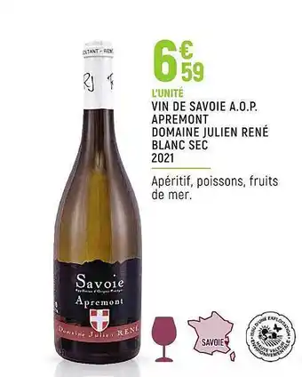 Spar Vin de savoie a.o.p. apremont domaine julien rené blanc sec 2021 offre
