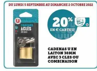 Super U Cadenas u en laiton 30 mm avec 3 clés ou combinaison offre