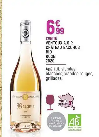 Spar Ventoux a.o.p. château bacchus bio rosé 2020 offre