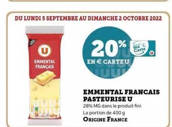 Super U Emmental français pasteurisé u offre