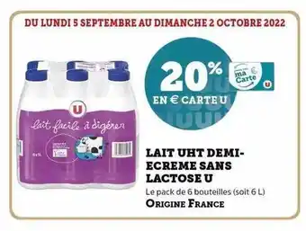 Super U Lait uht demi-écrémé sans lactose u offre