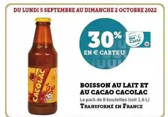 Super U Boisson au lait et au cacao cacolac offre