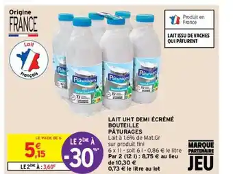Intermarché Hyper Lait uht demi écrémé bouteille pâturages offre