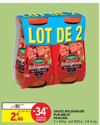 Intermarché Hyper Sauce bolognaise pur boeuf panzani offre