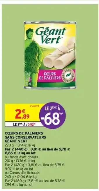 Intermarché Hyper Cœurs de palmiers sans conservateurs géant vert offre