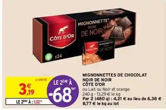 Intermarché Hyper Mignonnettes de chocolat noir de noir côte d'or offre