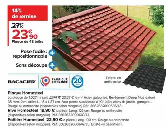 Castorama Plaque de 48 tuiles homesteel bacacier offre