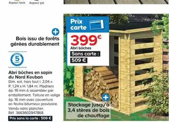 Castorama Abri bûches en sapin du nord kouban offre