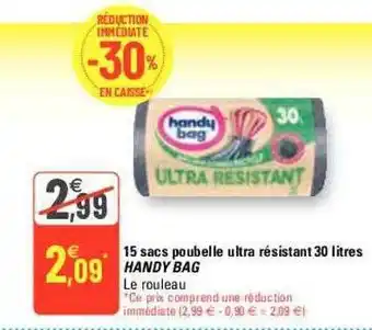 G20 15 sacs poubelle ultra résistant 30 litres handy bag offre