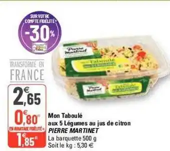 G20 Mon taboulé aux 5 légumes au jus de citron pierre martinet offre