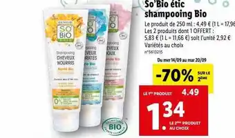 Lidl Shampooing bio so'bio étic offre