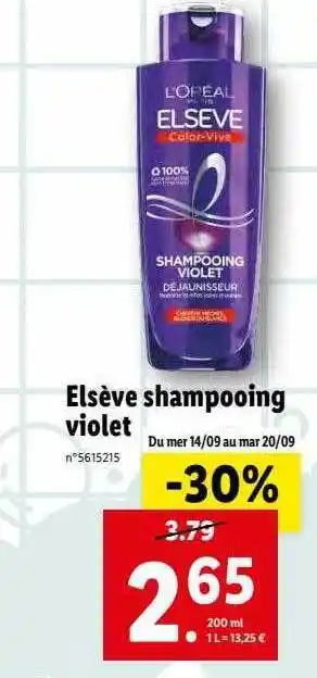 Lidl Shampooing violet elsève offre