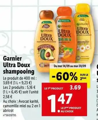 Lidl Shampooing garnier ultra doux offre