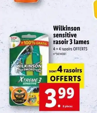 Lidl Rasoir 3 lames wilkinson sensitive offre