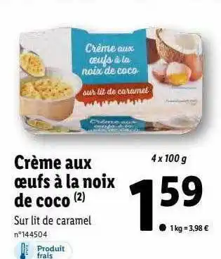 Lidl Crème aux oeufs à la noix de coco offre