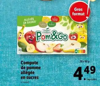 Lidl Compote de pomme allégée en sucres pom'&go offre