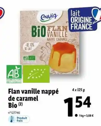 Lidl Flan vanille nappé de caramel bio offre