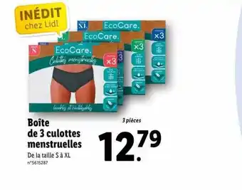 Lidl Boîte de 3 culottes menstruelles ecocare offre