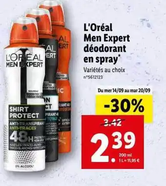 Lidl Déodorant en spray l'oréal men expert offre