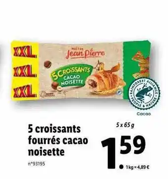 Lidl 5 croissants fourrés cacao noisette offre