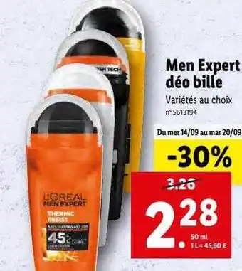 Lidl Déo bille l'oréal men expert offre
