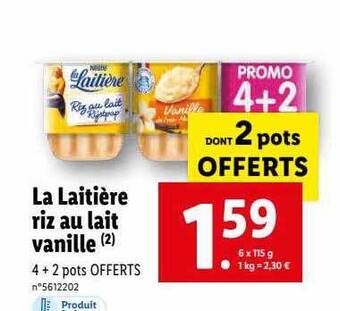 Lidl La laitière riz au lait vanille offre