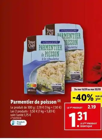 Lidl Parmentier de poisson toque du chef offre