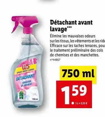 Lidl Détachant avant lavage w5 offre