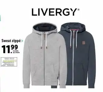 Lidl Sweat zippé livergy offre