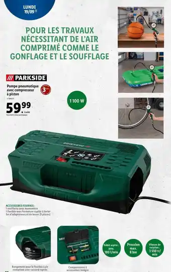 Lidl Pompe pneumatique avec compresseur à piston parkside offre