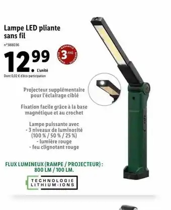 Lidl Lampe led pliante sans fil parkside offre