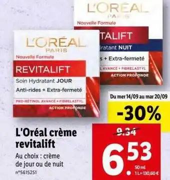 Lidl Crème revitalift l'oréal offre
