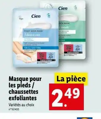 Lidl Masque pour les pieds-chaussettes exfoliantes cien offre