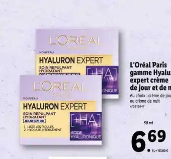 Lidl Gamme hyaluron expert crème de jour et de nuit l'oréal paris offre