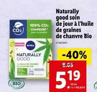 Lidl Naturally good soin de jour à l'huile de graines de chanvre bio nivea offre