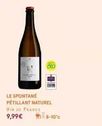 Monoprix Le spontané pétillant naturel vin de france offre