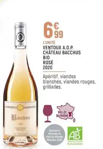Casino Shop Ventoux a.o.p. châteaux bacchus bio rosé 2020 offre