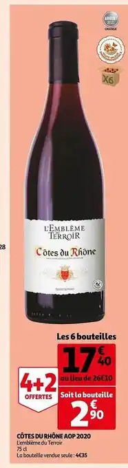 Auchan Côtes du rhône aop 2020 l'emblême du terroir offre
