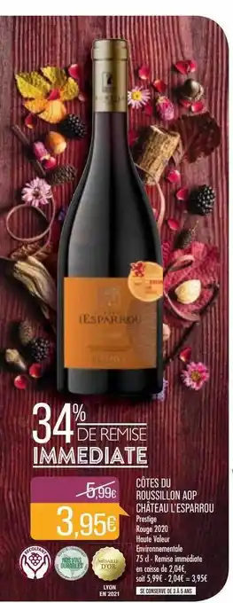 Match Côtes du roussillon aop château l'esparrou prestige rouge 2020 offre