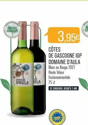 Match Côtes de gascogne igp domaine d'aula blanc ou rouge 2021 offre