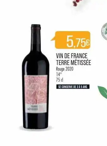 Match Vin de france terre métissée rouge 2020 offre