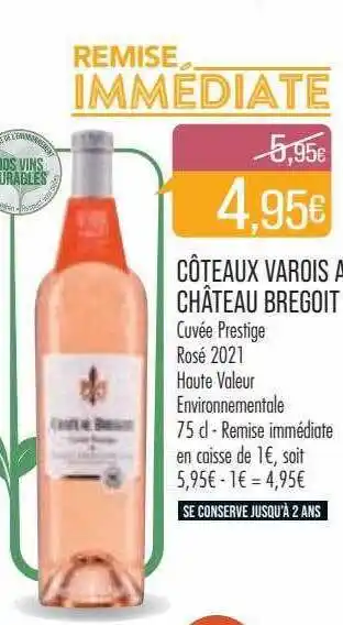 Match Côteaux varois aop château bregoit cuvée prestige rosé 2021 offre