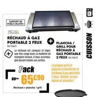 Narbonne accessoires Réchaud à gaz portable 2 feu incasa offre