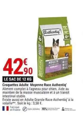 Gamm vert Croquettes adulte moyenne race authentiq' offre