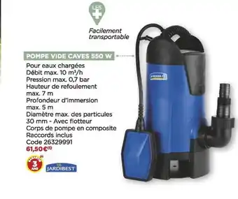 Bricomarché Pompe vide caves 550 w jardibest offre