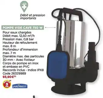 Pompe vide cave 750 w jardibest
